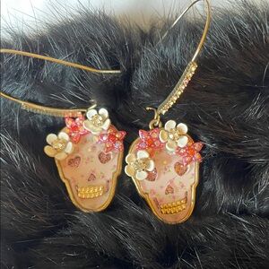 Betsey Johnson Pink Floral Skull Earrings